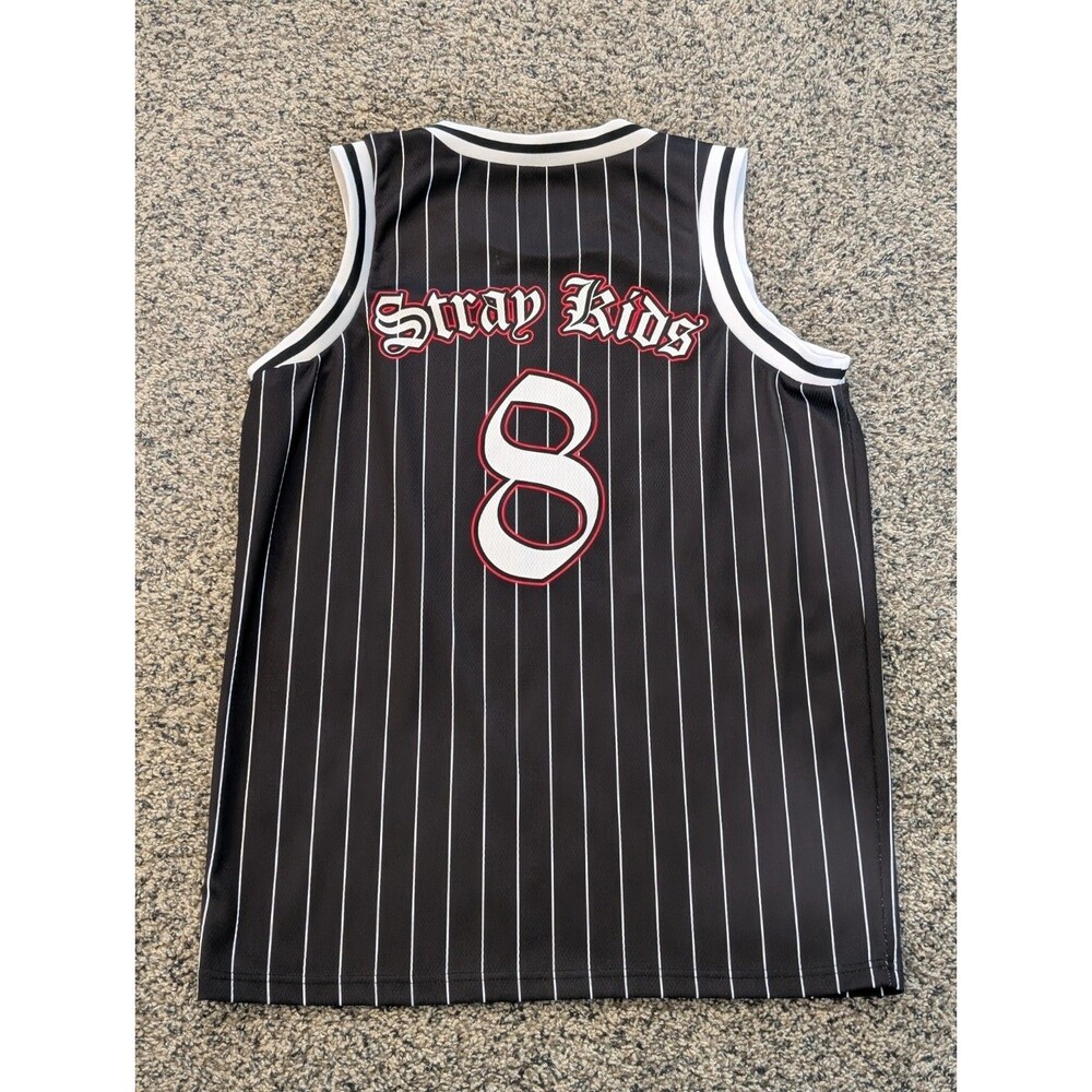 Official Stray Kids dominATE World Tour Basketball Jersey Black Pinstripe Size M